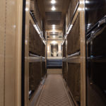Entertainer Coach Bus Interior Bunks and Refrigerator