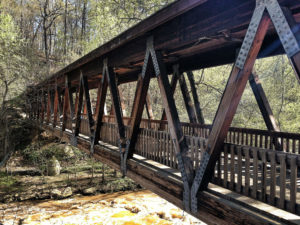 old mill park bridge at vickery creek trail overlook