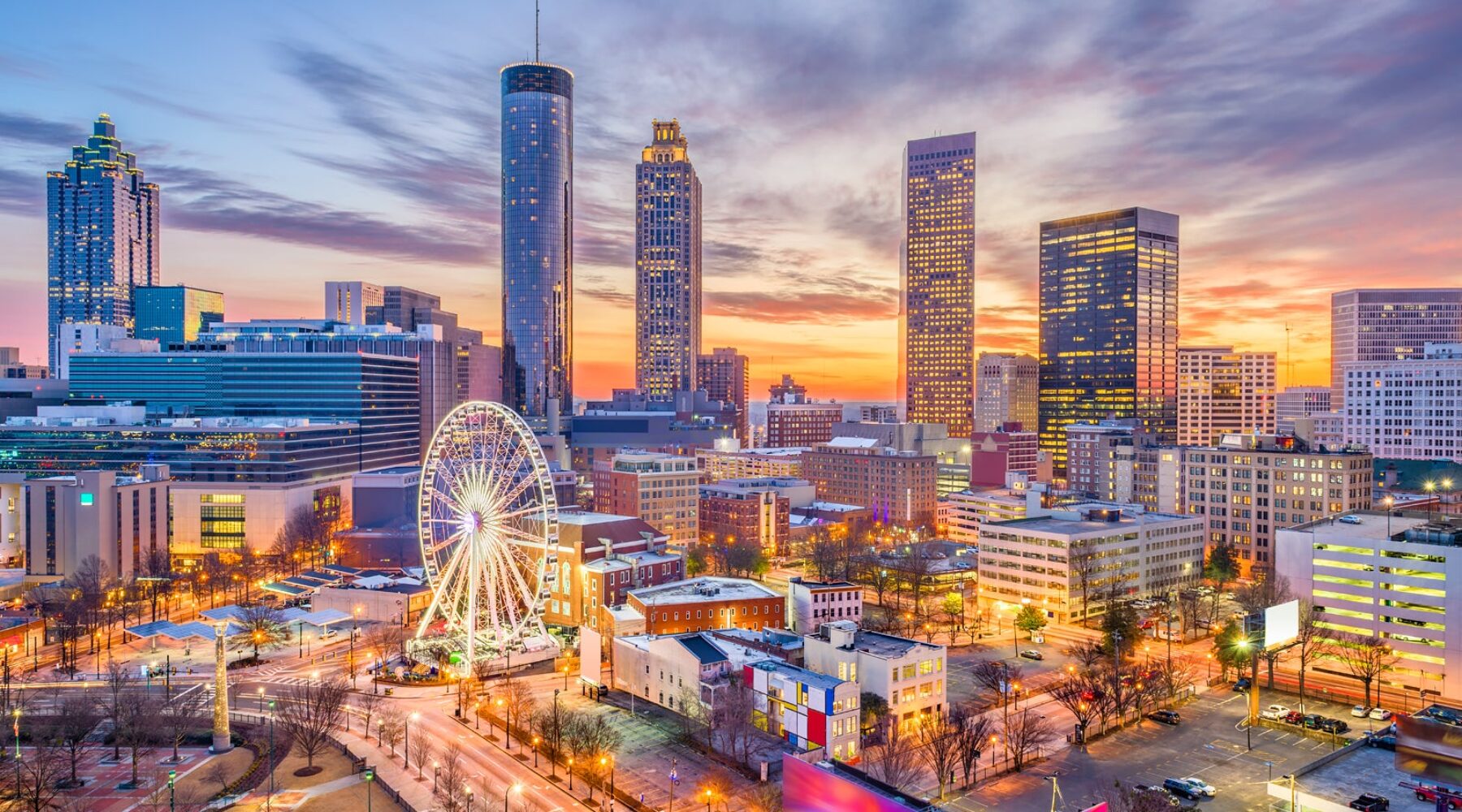 Atlanta city skyline at sunset