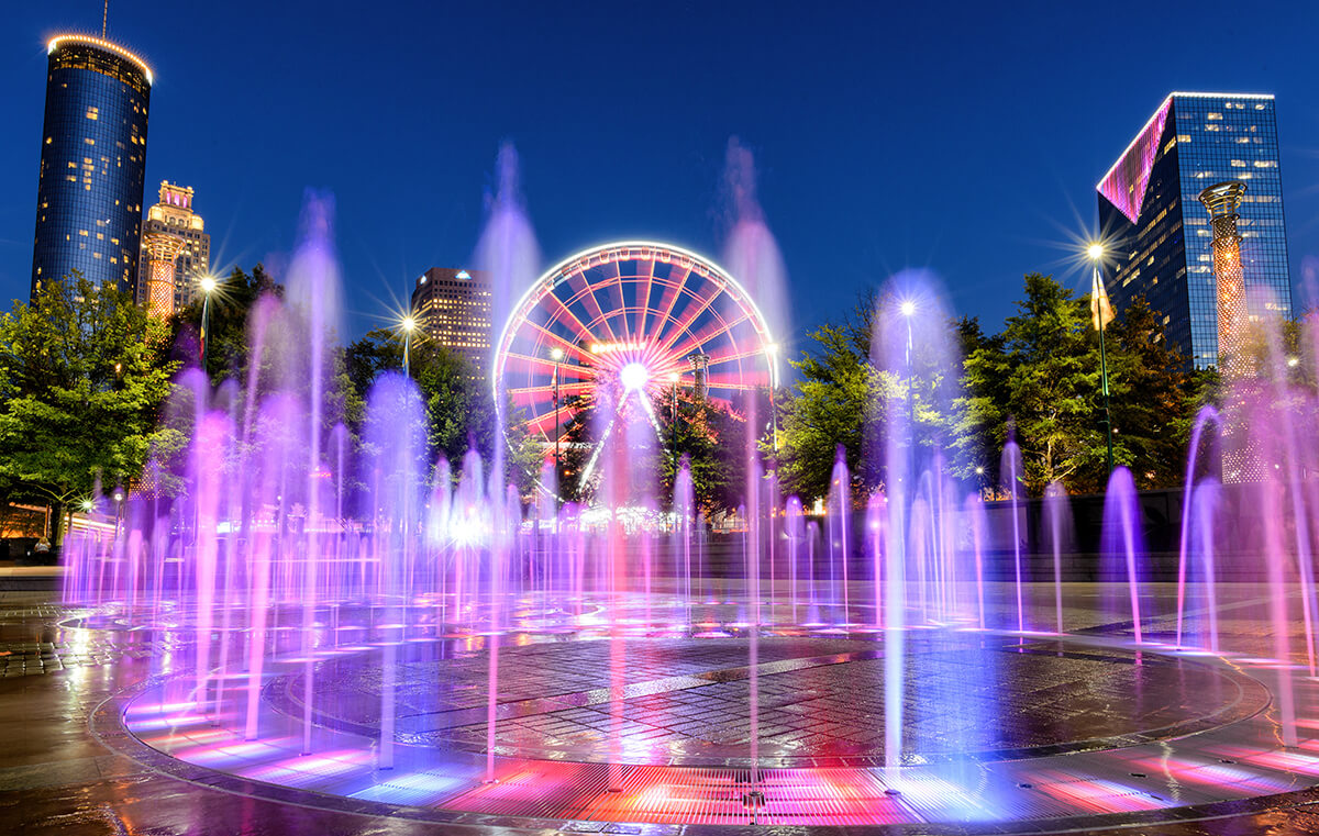 Fountains in Downtown Atlanta at night